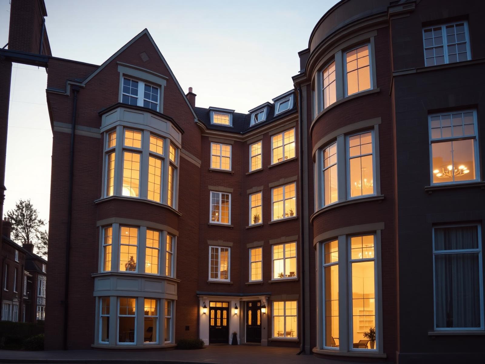 Residential managed property at dusk